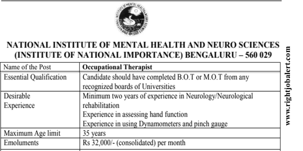 32000 Salary Occupational Therapist Jobs in NIMHANS