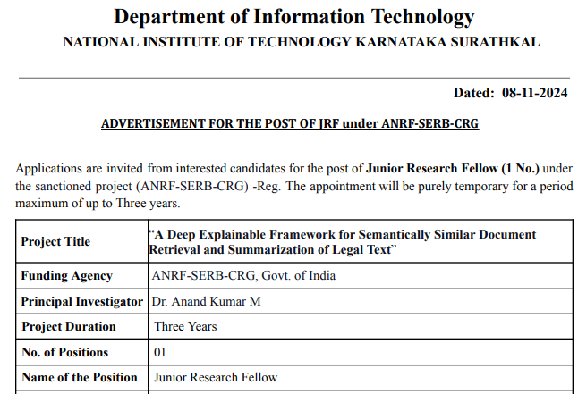 NIT Karnataka ME M.Tech Computer Science or Information Technology Engineering Jobs