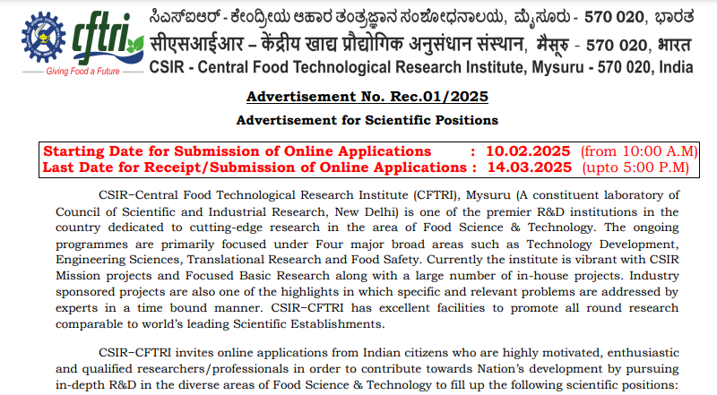 35 Scientist - PhD and ME M.Tech Engineering Job Vacancies in Central Food Technological Research Institute